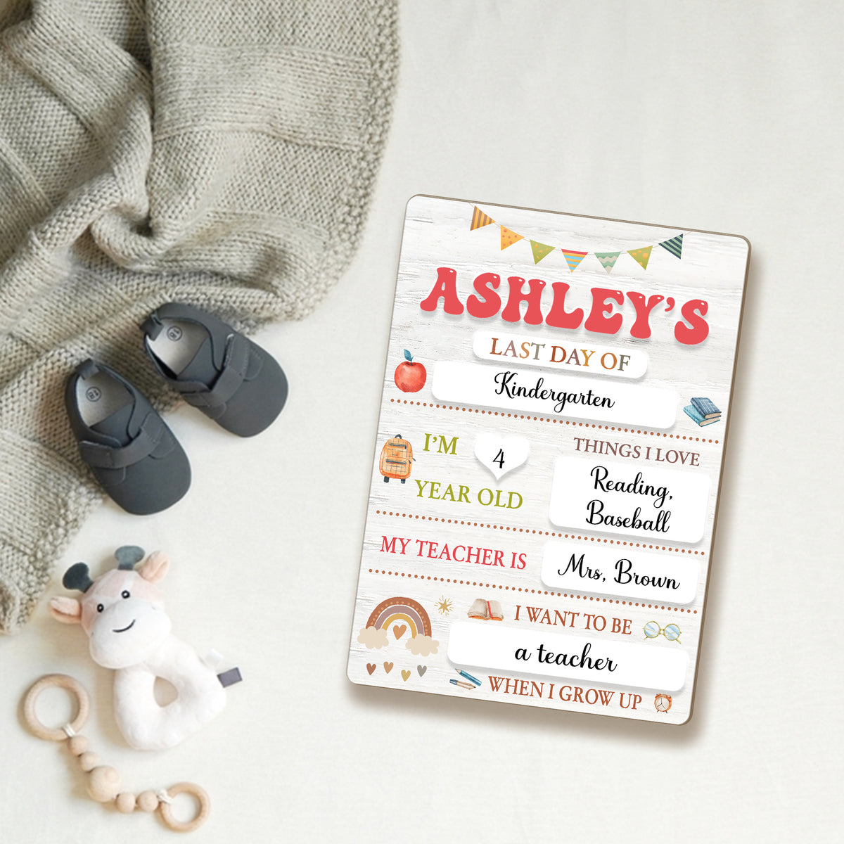 1st Day of Preschool Sign, Personalized Wooden School First & Last Day of School Board, Kindergarten Sign for Toddler, Class of 2025 Gift
