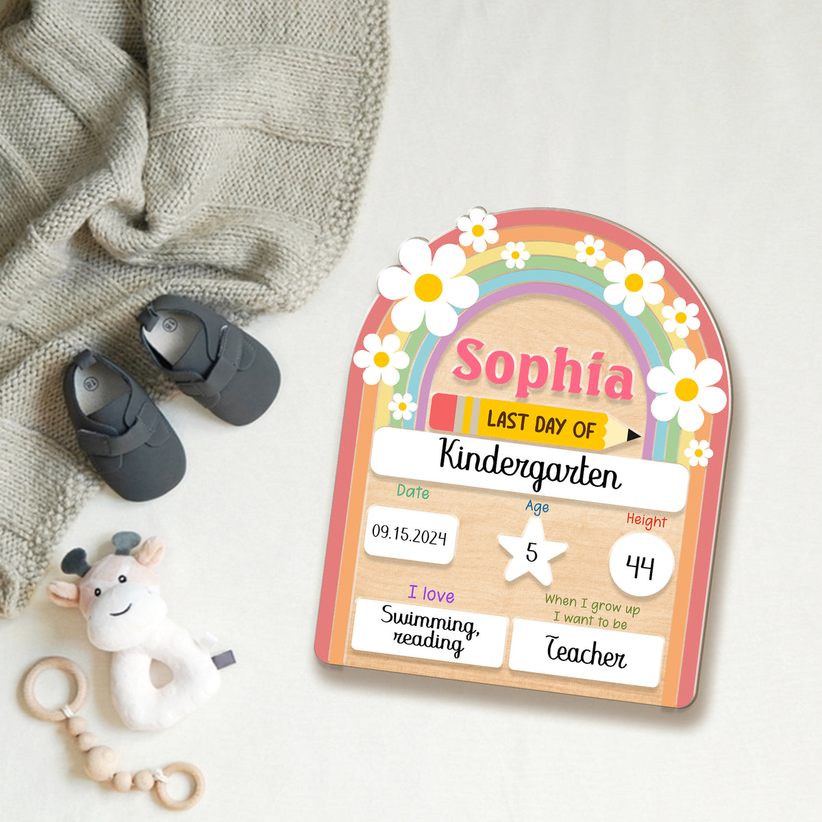 Personalized Wooden Sign for Kindergarten, First & Last Day of School Board, Back to School Sign