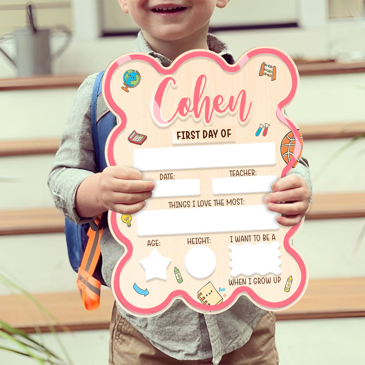 Personalized First and Last Day School Sign, Wooden Board for Toddler, Kindergarten 1st Day Gift, Back to School Dry Erase Sign