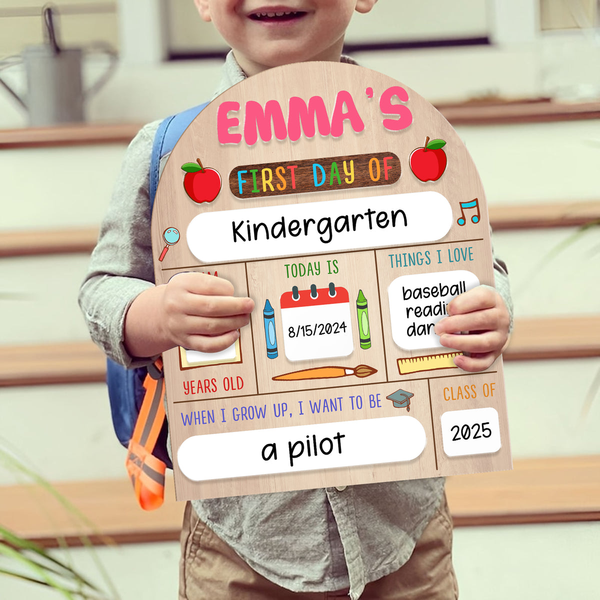 First & Last Day of School Board, Back to School Sign, Personalized Wooden Sign for Kindergarten, Class of 2025 Gift
