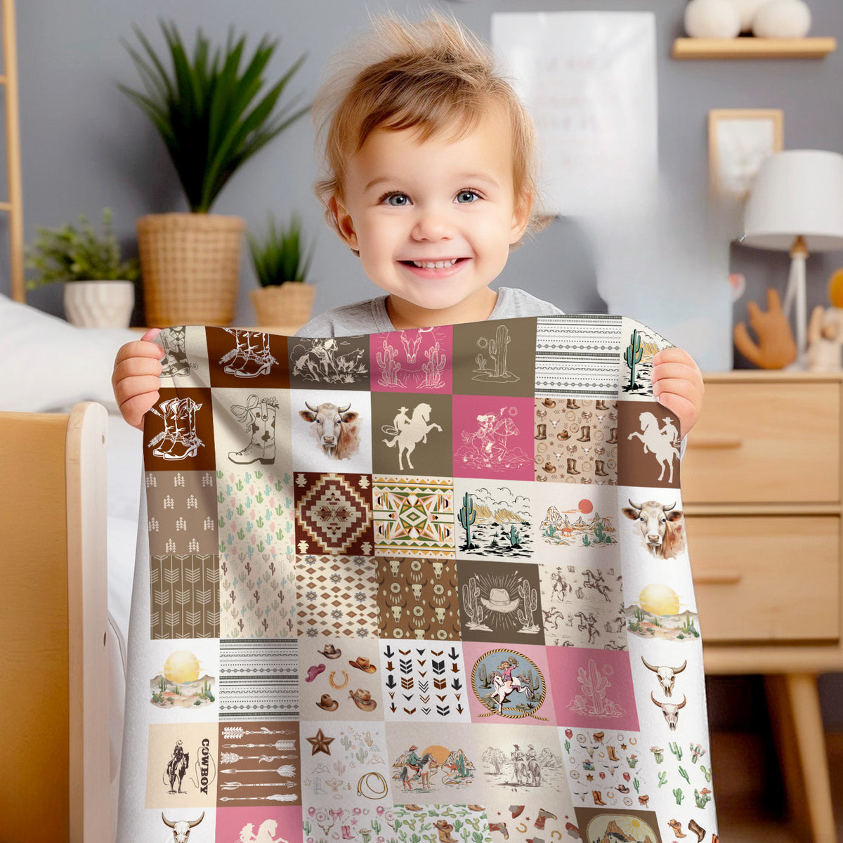 Western Baby Blanket for Boys Girls, Cowboy Baby Blankets for Newborns, Toddlers, Kids