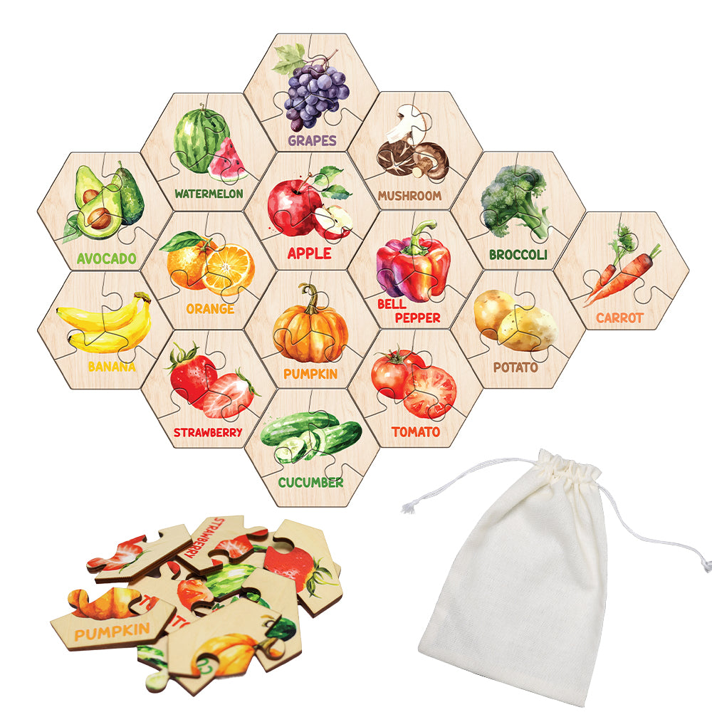 Fruit Wooden Puzzles 15-Piece Toddler Set Ages 2+