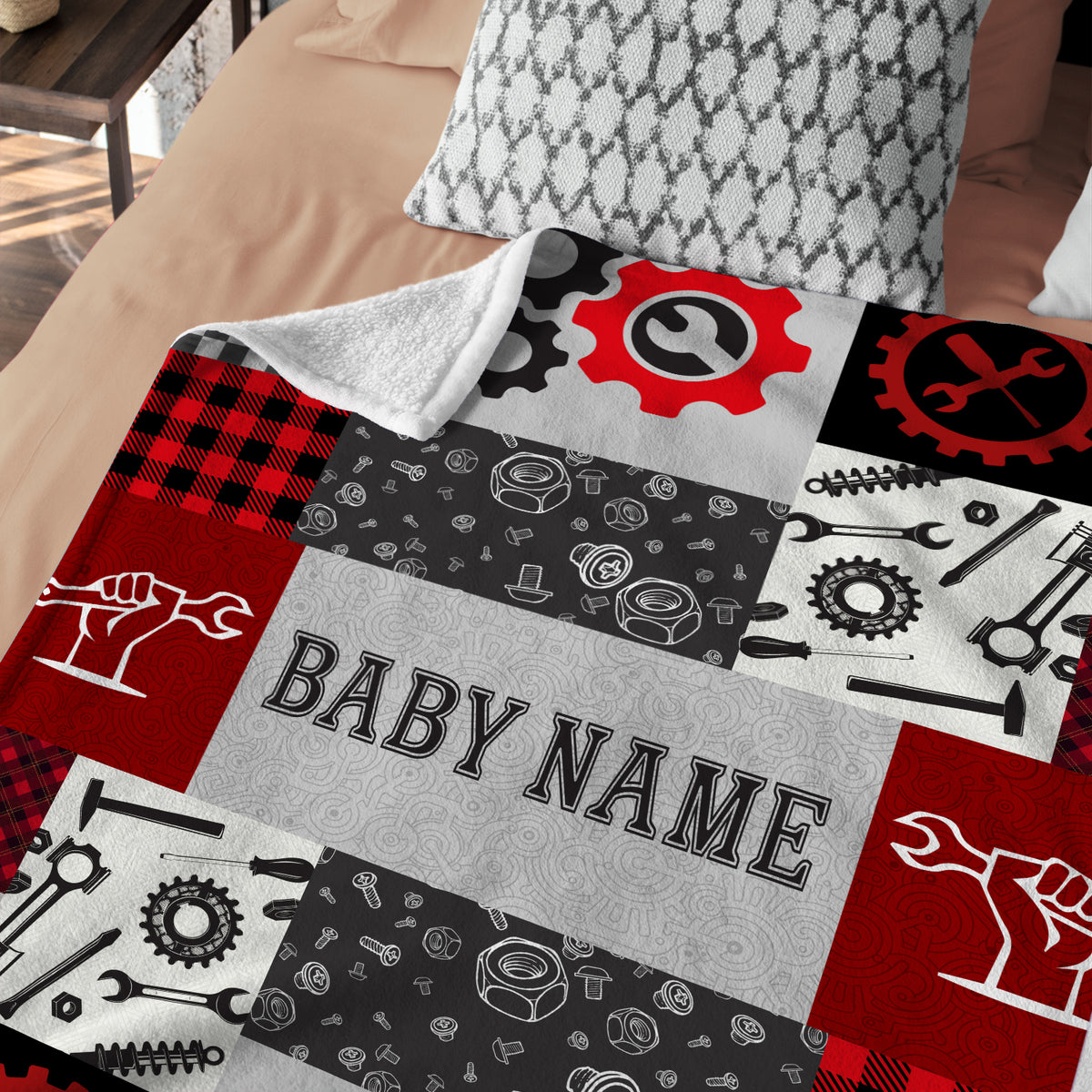 Mechanic Personalized Baby Blankets for Boys & Girls, Custom Swaddle Blanket - Red Plush for Newborns to Toddlers