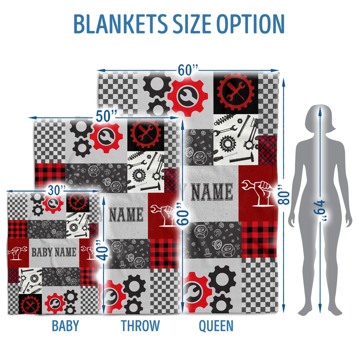 Mechanic Personalized Baby Blankets for Boys & Girls, Custom Swaddle Blanket - Red Plush for Newborns to Toddlers