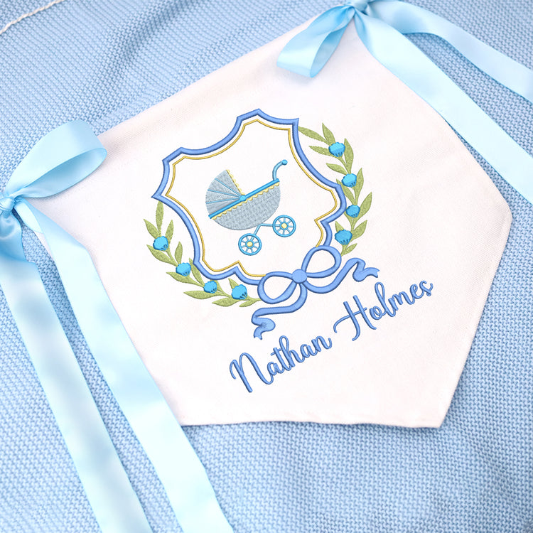 Mondily Baby Banner with BOWs, Personalized Baby Annoucement Sign, Canvas Hanging Pennant Flag Baby Banner, Gift For Baby