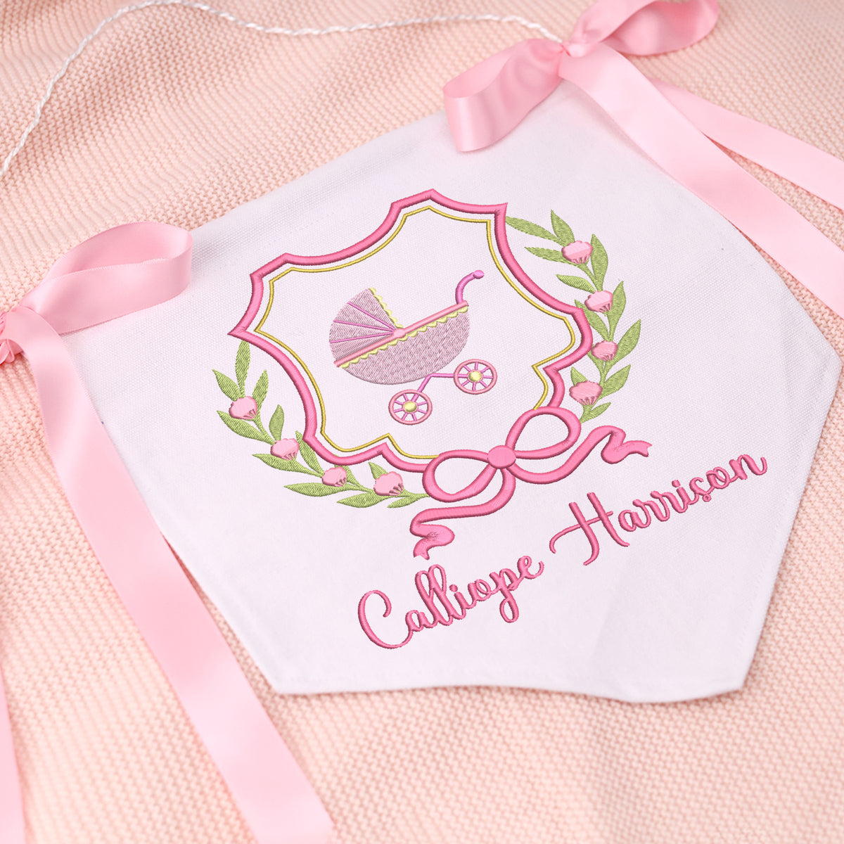Mondily Baby Banner with BOWs, Personalized Baby Annoucement Sign, Canvas Hanging Pennant Flag Baby Banner, Gift For Baby