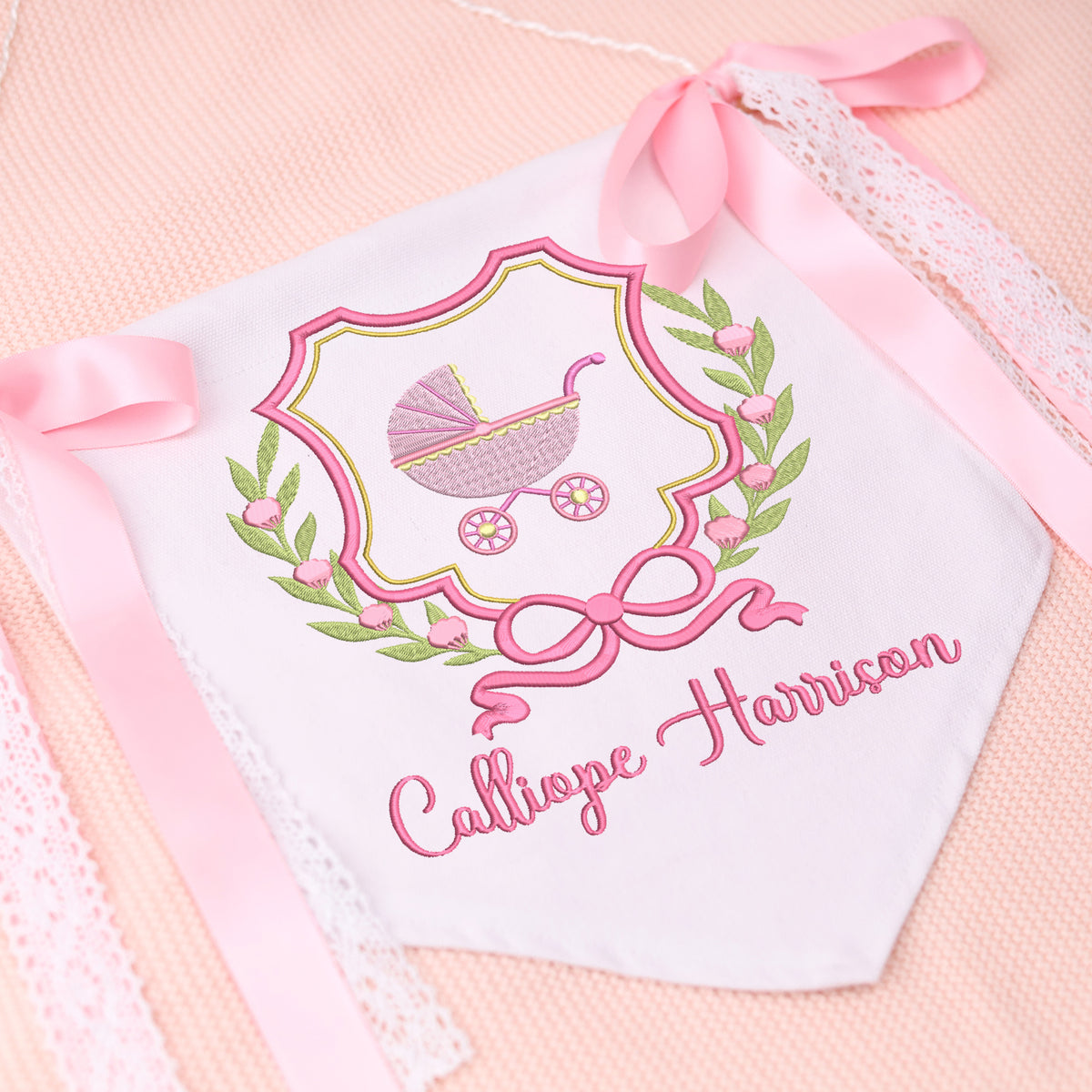 Mondily Baby Banner with BOWs, Personalized Baby Annoucement Sign, Canvas Hanging Pennant Flag Baby Banner, Gift For Baby