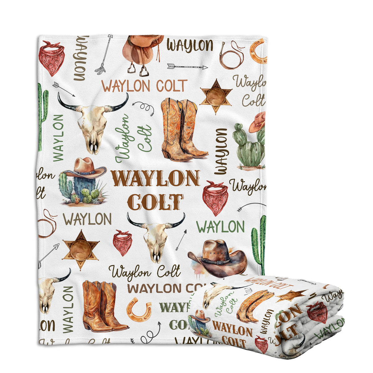 Monogrammed Blankets Cowboy Pattern, Western Baby Stuff, Personalized Baby Blankets for Boys Girls, Newborn Infant