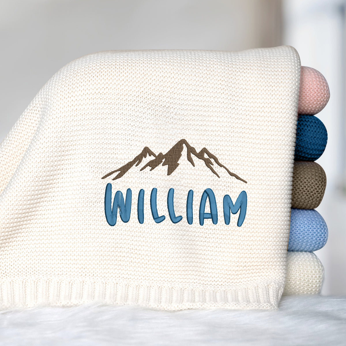 Mountain Theme Baby Blankets Embroidered, Personalized Baby Blanket for Boys Girls, Custom Baby Name Blankets, Gift For Baby