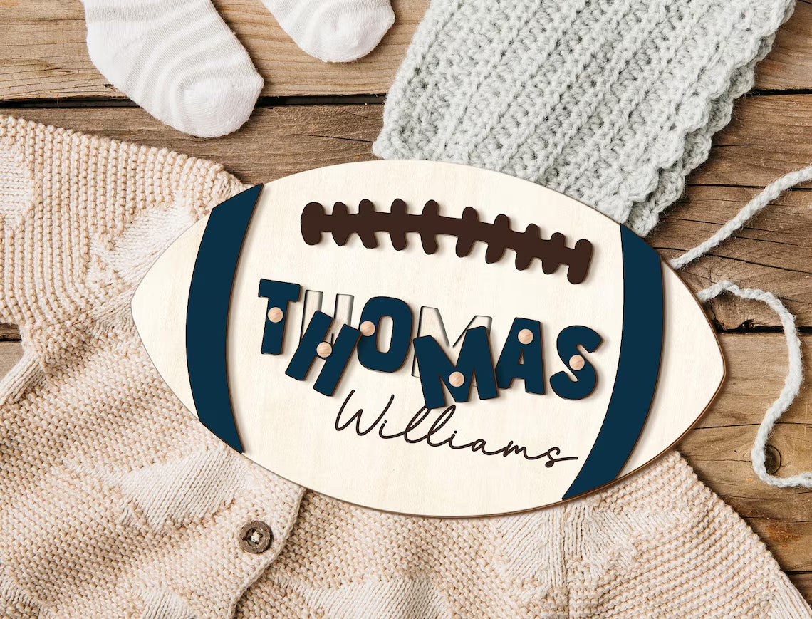 Name Puzzle Gift for Kids, Personalized Name Puzzle with Ball, Football Theme Custom Puzzle for 2 3 Years Olds Boy