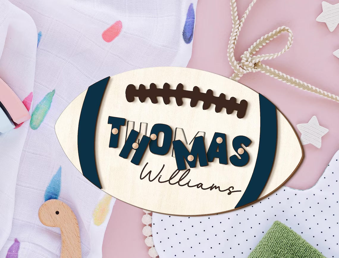 Name Puzzle Gift for Kids, Personalized Name Puzzle with Ball, Football Theme Custom Puzzle for 2 3 Years Olds Boy