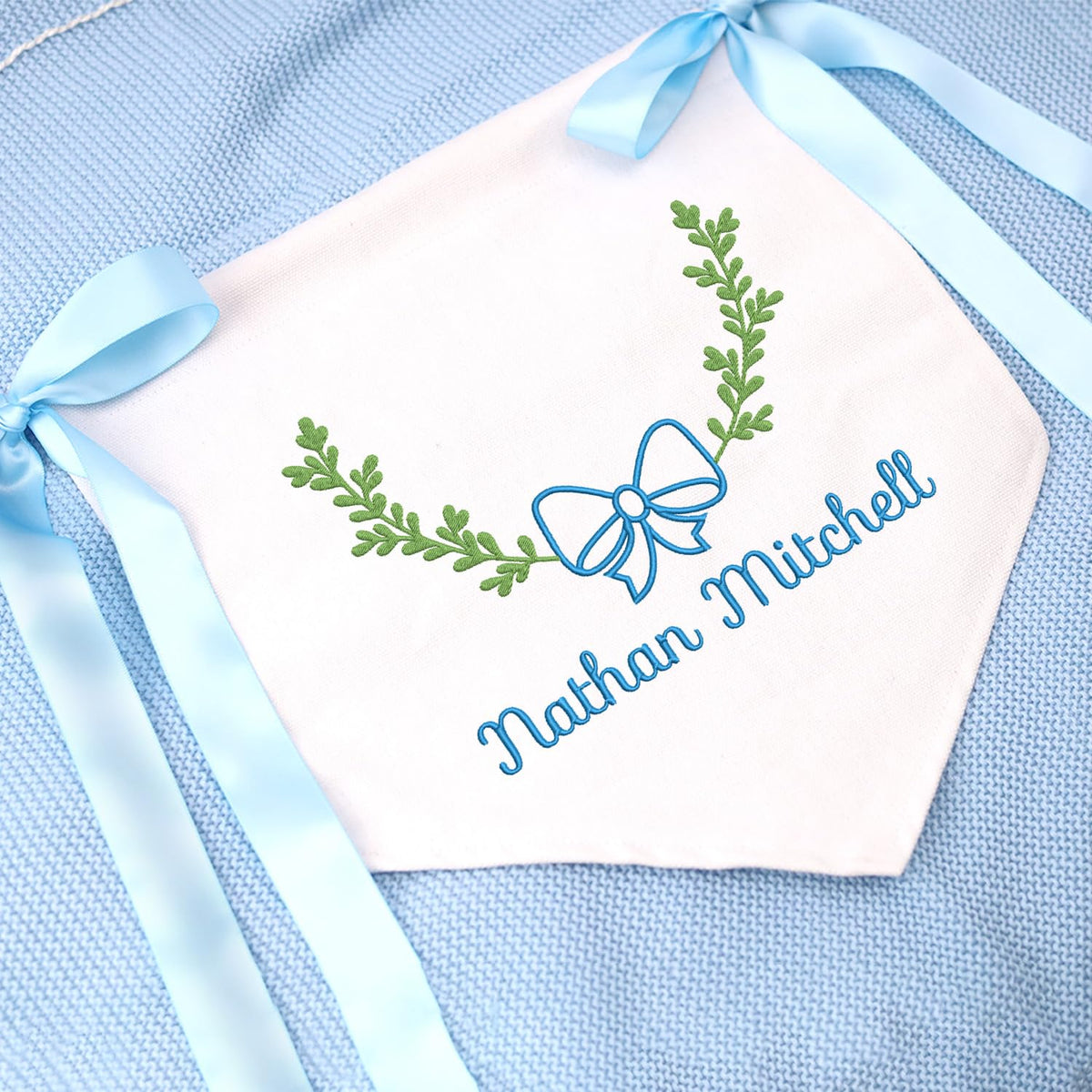 Newborn Footprint Baby Banner with Bows, Personalized Embroidered Baby Name Flag, Newborn Photo Prop, Baby Birth Announcement Sign, Baby Shower Gifts