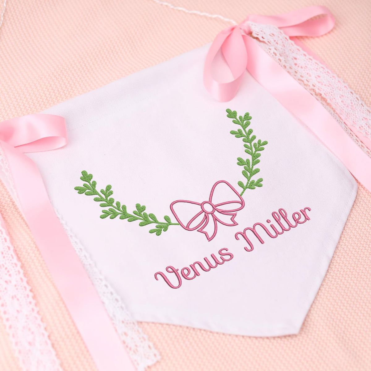 Newborn Footprint Baby Banner with Bows, Personalized Embroidered Baby Name Flag, Newborn Photo Prop, Baby Birth Announcement Sign, Baby Shower Gifts
