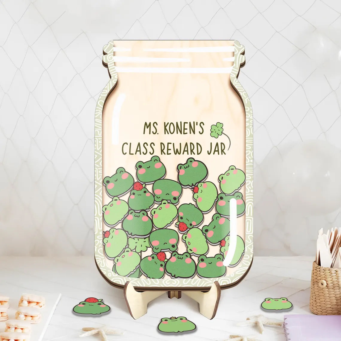 Personalised Cute Frog Reward Jar, Back To School Gift, Custom Name Reward For Kids, Wild Animal