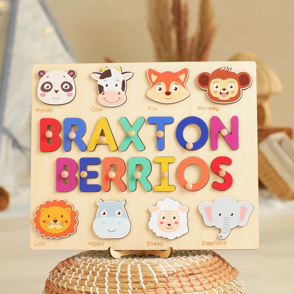 Personalized 1-3 Year Old Name Puzzl Animal, Nursery decorations, Back To School Gifts For Kids