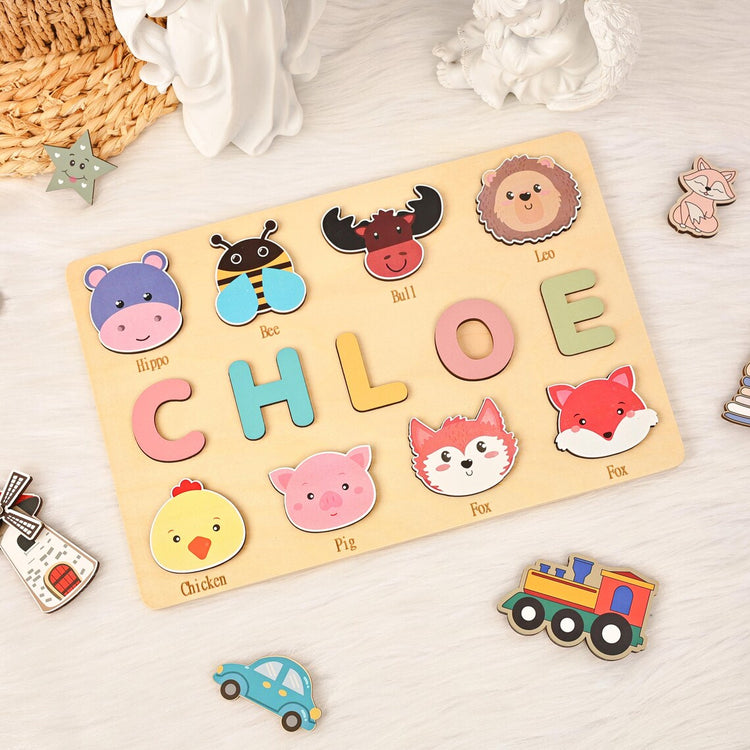 Personalized Animals Busy Board Puzzle, Wooden Name Puzzle, Nursery Decor, Custom Gifts for Kids, Wooden Toys for Baby, Toddler Gift