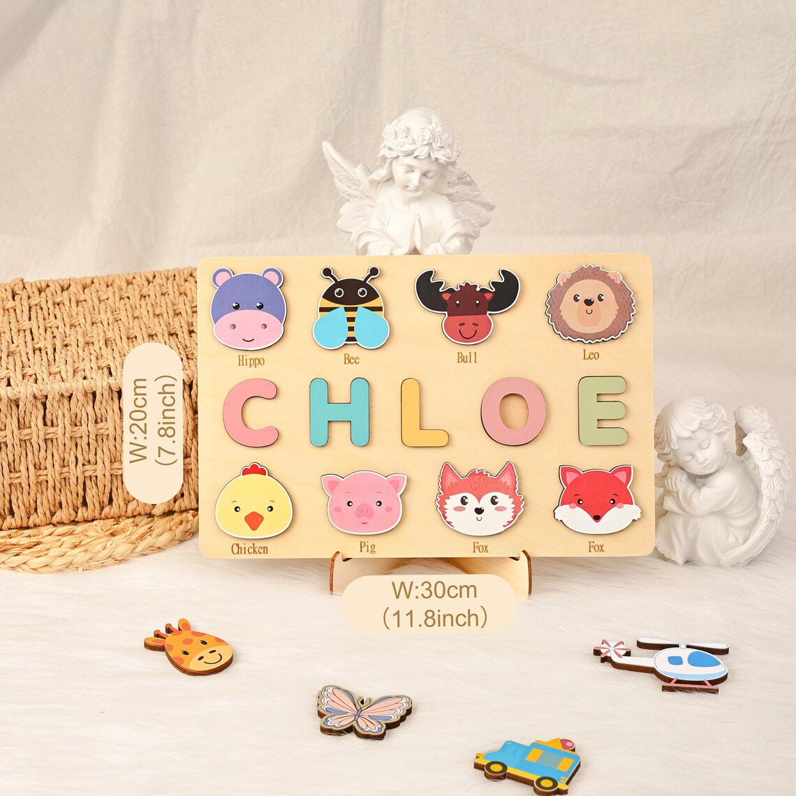 Personalized Animals Busy Board Puzzle, Wooden Name Puzzle, Nursery Decor, Custom Gifts for Kids, Wooden Toys for Baby, Toddler Gift