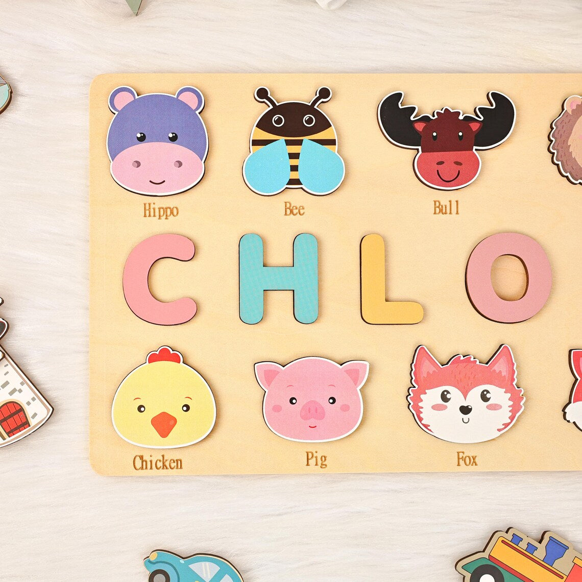 Personalized Animals Busy Board Puzzle, Wooden Name Puzzle, Nursery Decor, Custom Gifts for Kids, Wooden Toys for Baby, Toddler Gift