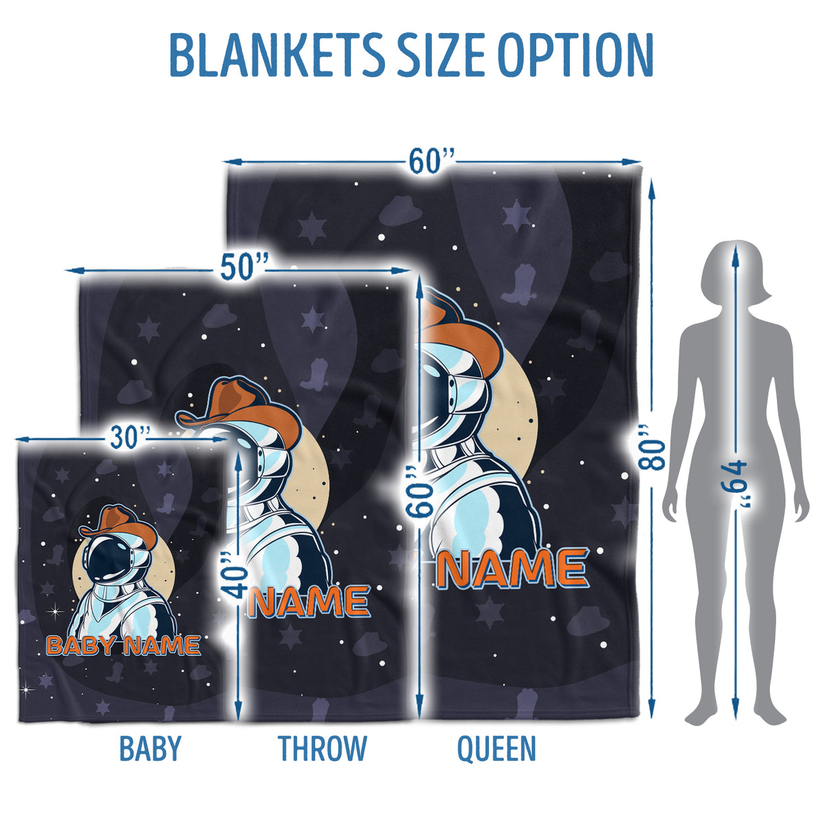 Personalized Astronaut Baby Blankets for Boys & Girls - Custom Name Fleece Blankets for Infant Newborn Son & Daughter