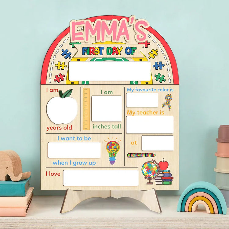 Personalized Autism First & Last Day Of School Wooden Reusable School Sign, Back To School Sign For Autism Kids