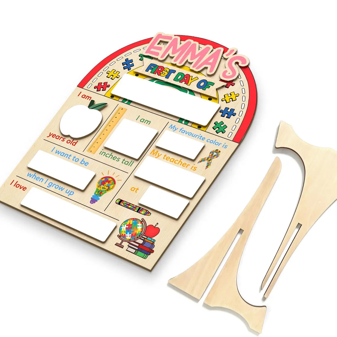Personalized Autism First & Last Day Of School Wooden Reusable School Sign, Back To School Sign For Autism Kids