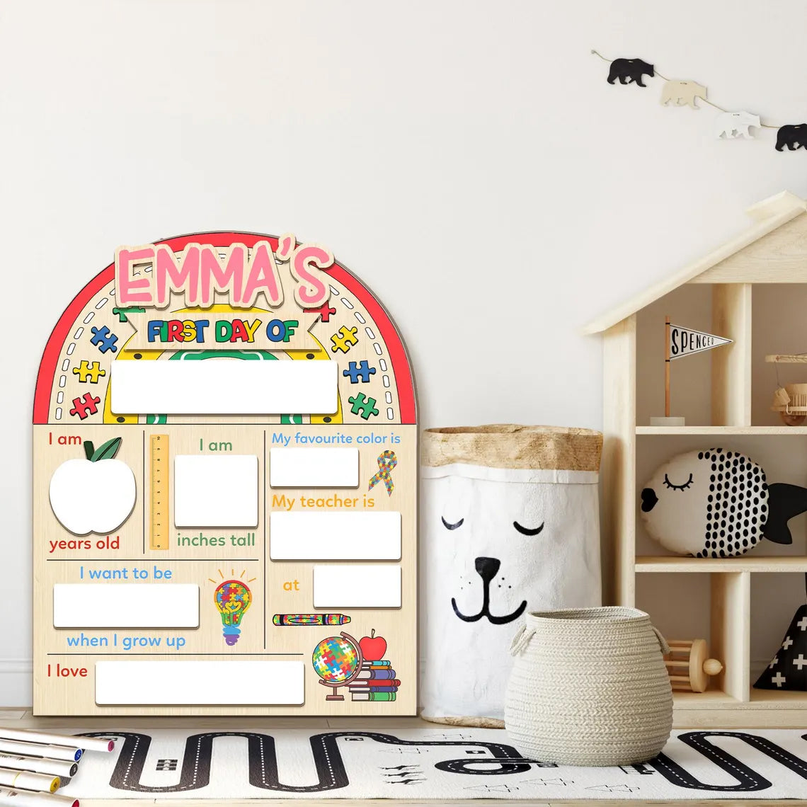 Personalized Autism First & Last Day Of School Wooden Reusable School Sign, Back To School Sign For Autism Kids
