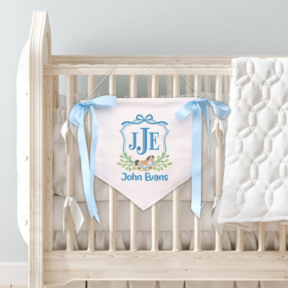 Personalized Baby Annoucement Sign, Baby Banner with BOWs, Baby Hospital Name Sign, Canvas Hanging Pennant Flag Baby Banner, Gift For Baby