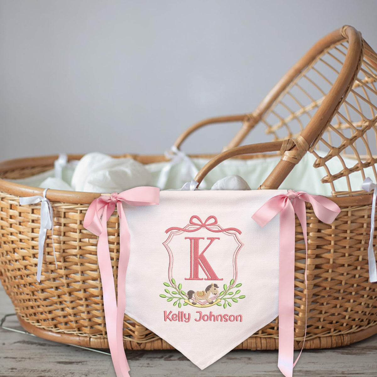 Personalized Baby Annoucement Sign, Baby Banner with BOWs, Baby Hospital Name Sign, Canvas Hanging Pennant Flag Baby Banner, Gift For Baby