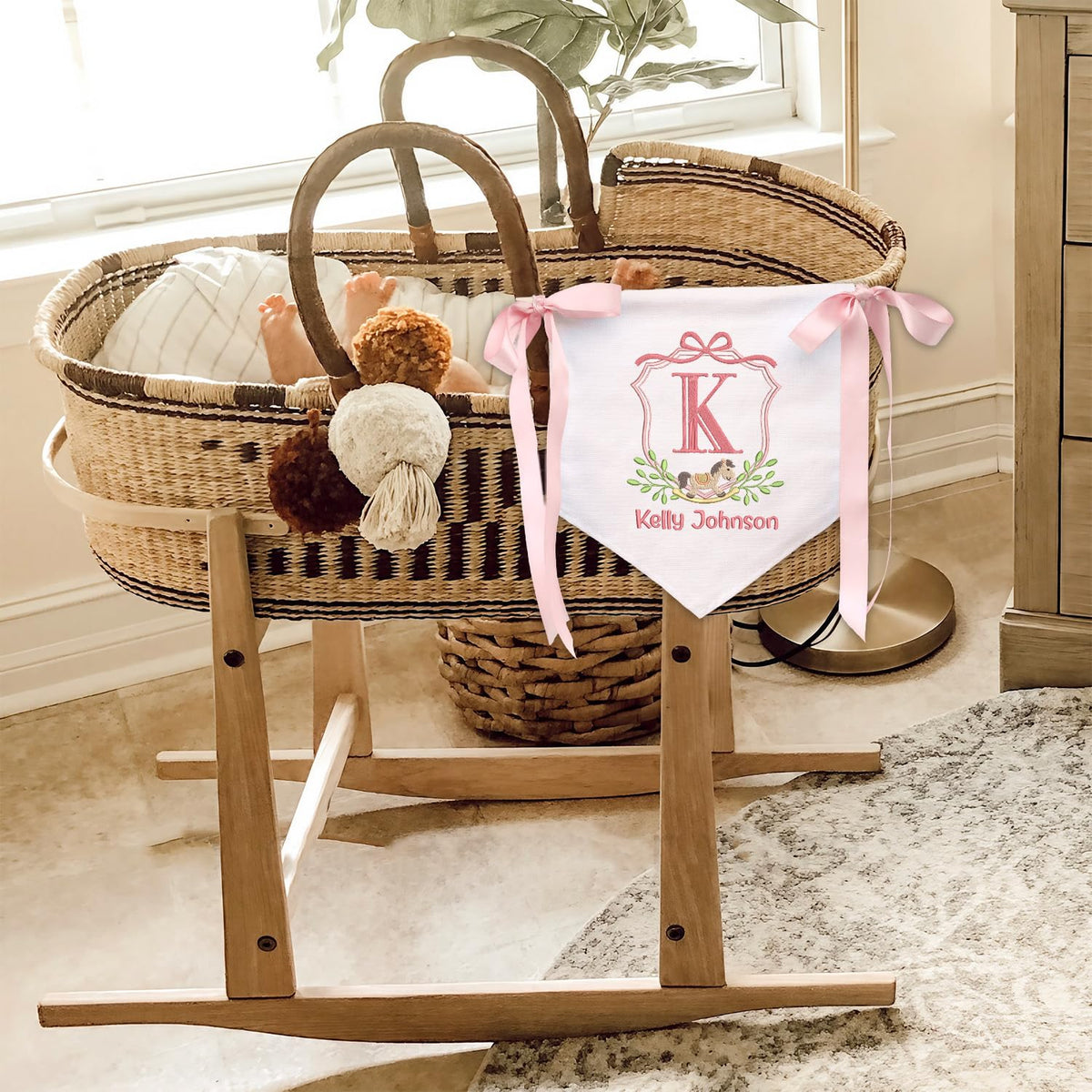 Personalized Baby Annoucement Sign, Baby Banner with BOWs, Baby Hospital Name Sign, Canvas Hanging Pennant Flag Baby Banner, Gift For Baby