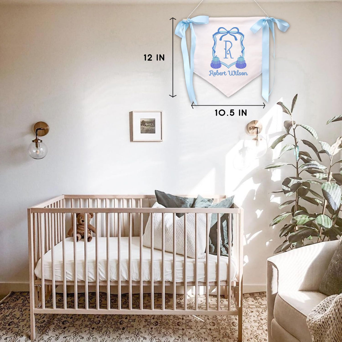 Personalized Baby Annoucement Sign, Baby Banner with BOWs, Canvas Hanging Pennant Flag Baby Banner, Great Gift For Baby