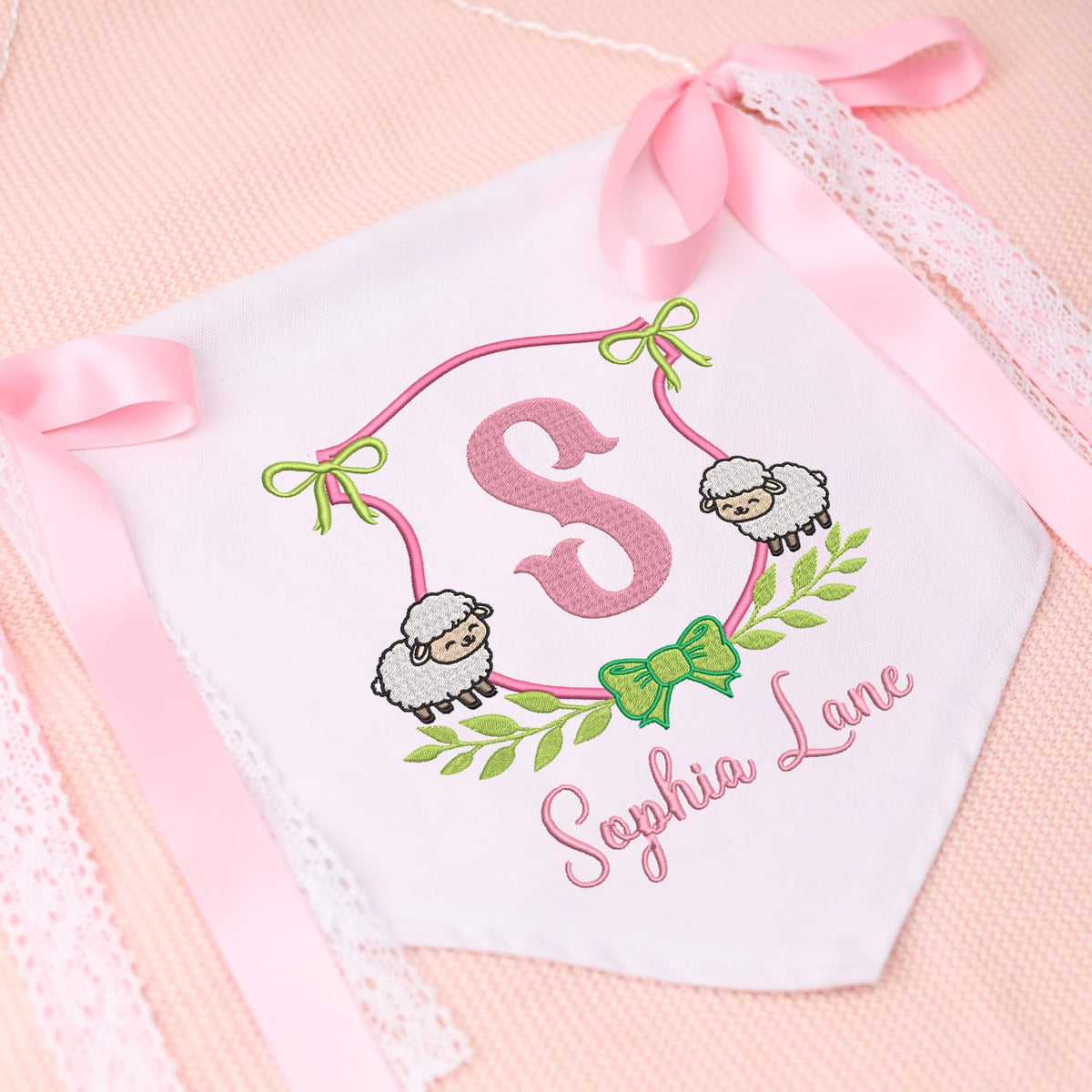 Personalized Baby Annoucement Sign, Baby Hospital Name Sign, Canvas Hanging Pennant Baby Flag, Baby Banner with BOWs