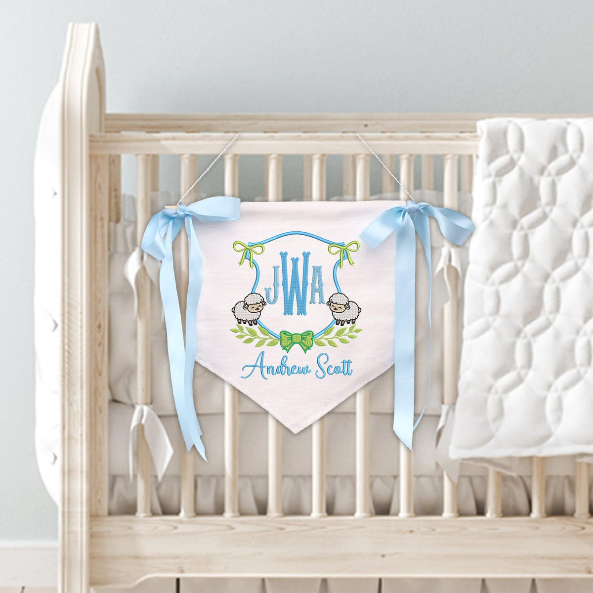 Personalized Baby Annoucement Sign, Baby Hospital Name Sign, Canvas Hanging Pennant Baby Flag, Baby Banner with BOWs