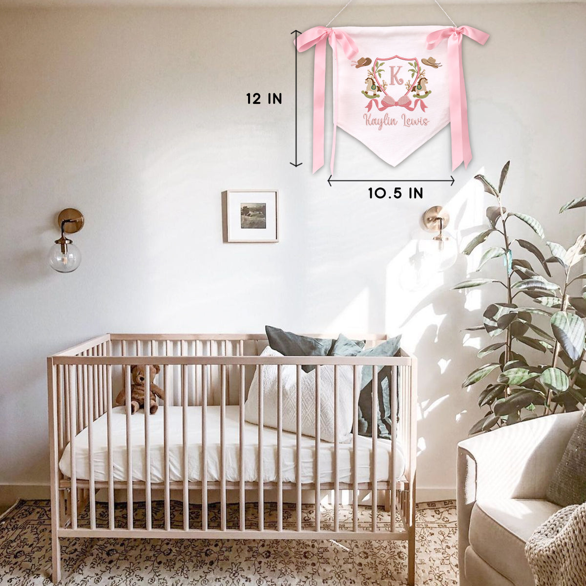 Personalized Baby Annoucement Sign, Baby Hospital Name Sign, Canvas Hanging Pennant Baby Flag, Baby Banner with BOWs