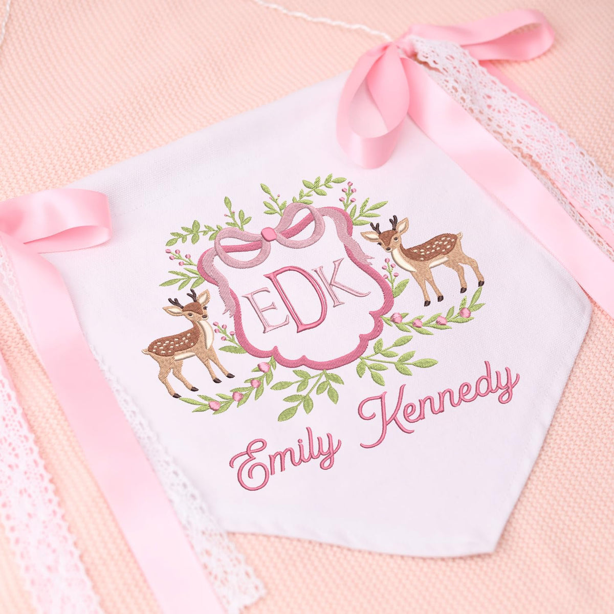 Personalized Baby Annoucement Sign, Canvas Hanging Pennant Baby Flag, Embroidered Baby Name Sign, Baby Banner with BOWs, Gift For Baby