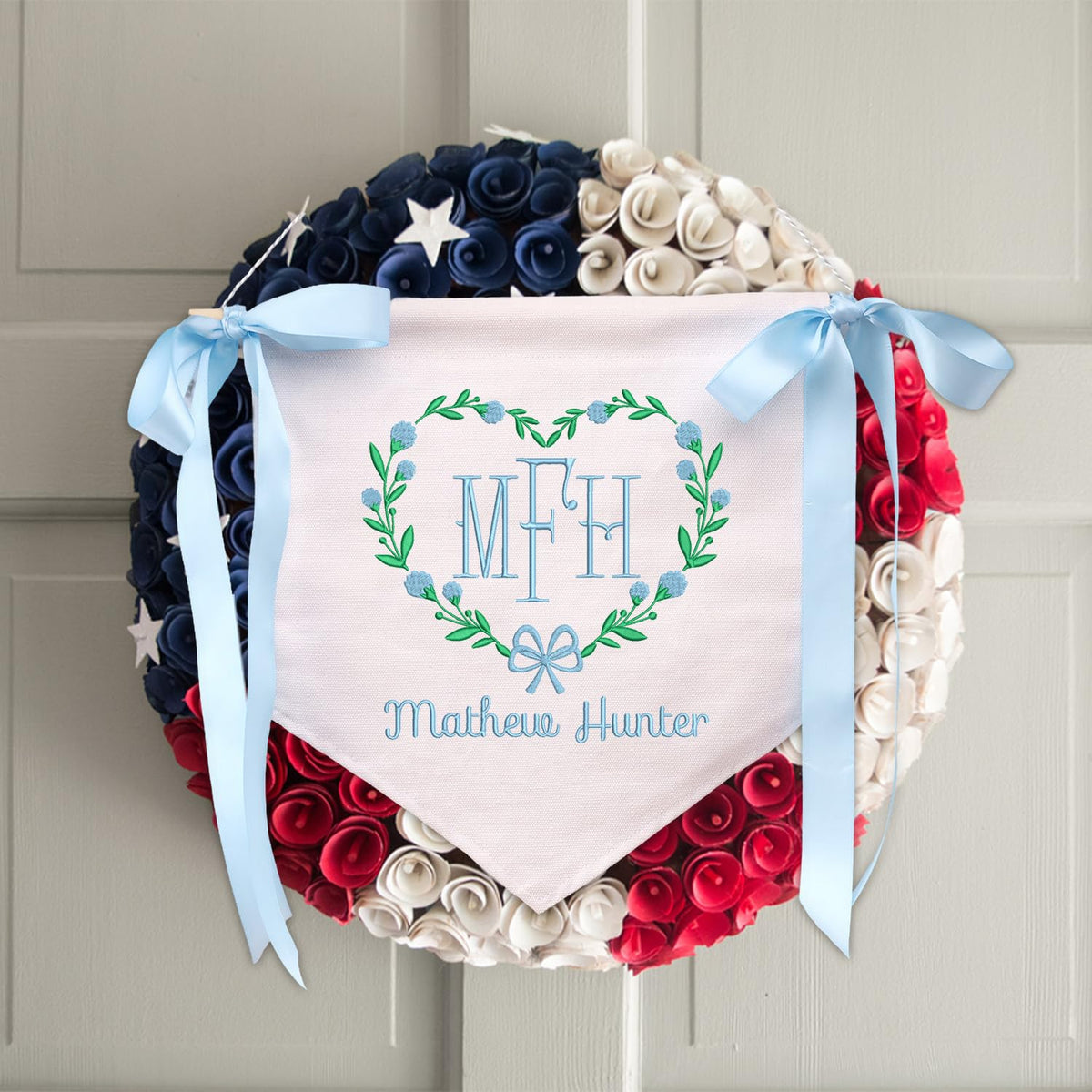 Personalized Baby Annoucement Sign, Canvas Hanging Pennant Flag Baby Banner, Embroidered Baby Name Sign, Gift For Baby