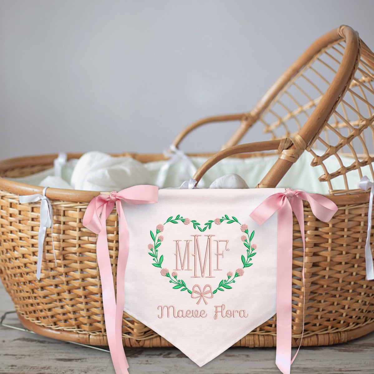Personalized Baby Annoucement Sign, Canvas Hanging Pennant Flag Baby Banner, Embroidered Baby Name Sign, Gift For Baby
