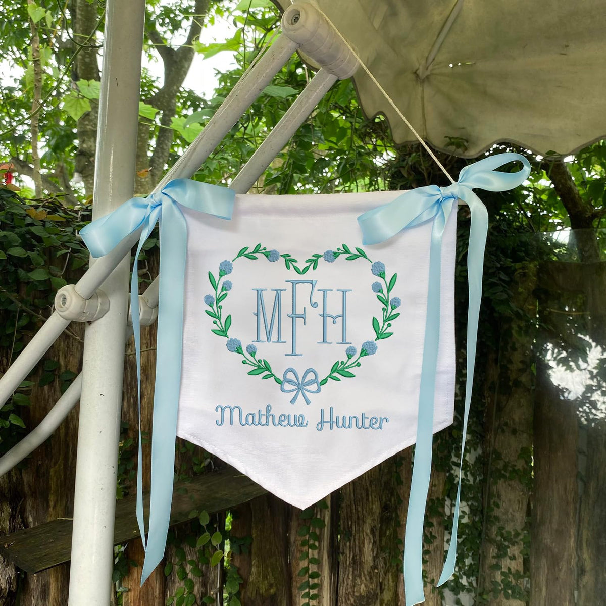 Personalized Baby Annoucement Sign, Canvas Hanging Pennant Flag Baby Banner, Embroidered Baby Name Sign, Gift For Baby