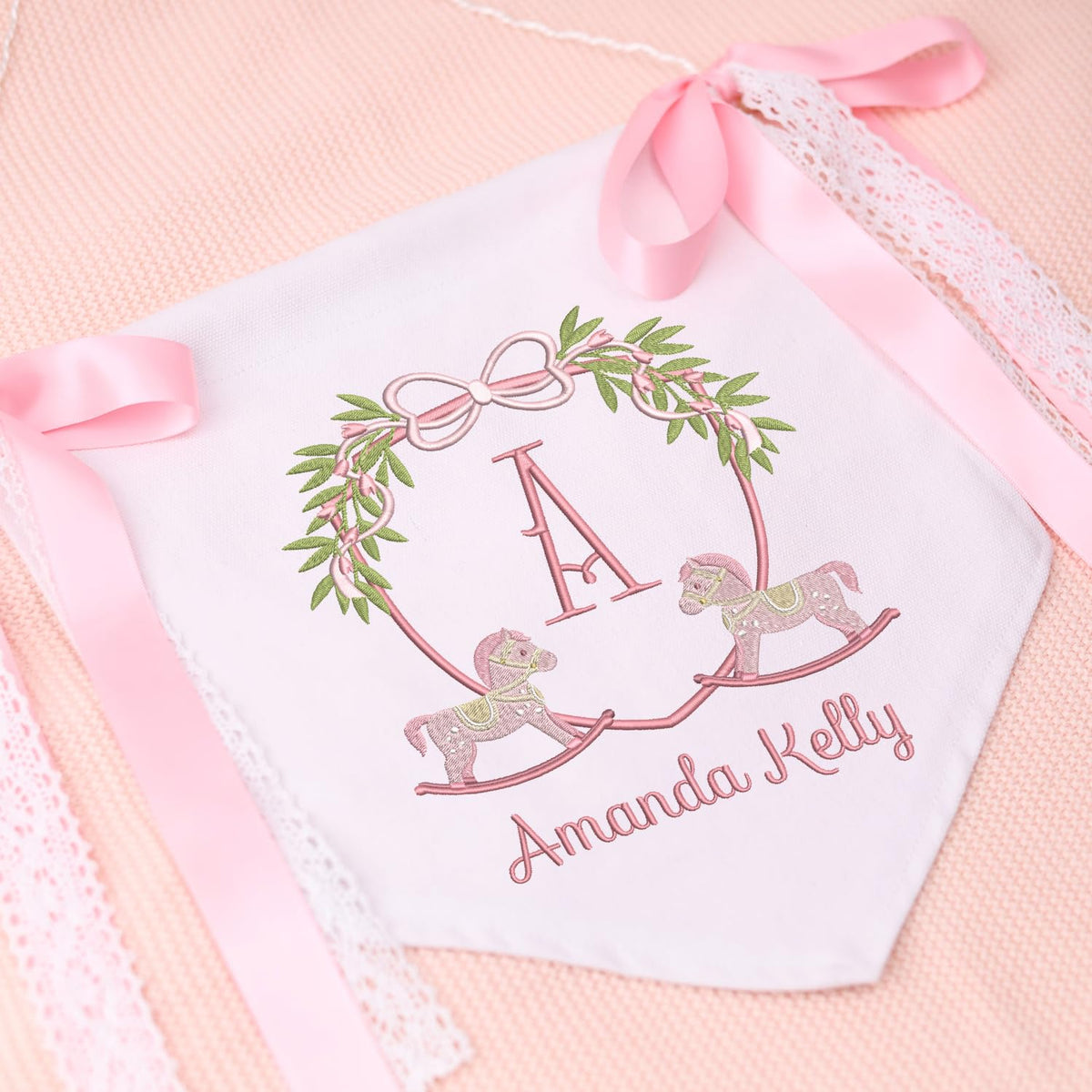Personalized Baby Annoucement Sign, Canvas Hanging Pennant Flag Baby Banner, Great Gift For Baby, Baby Banner with BOWs