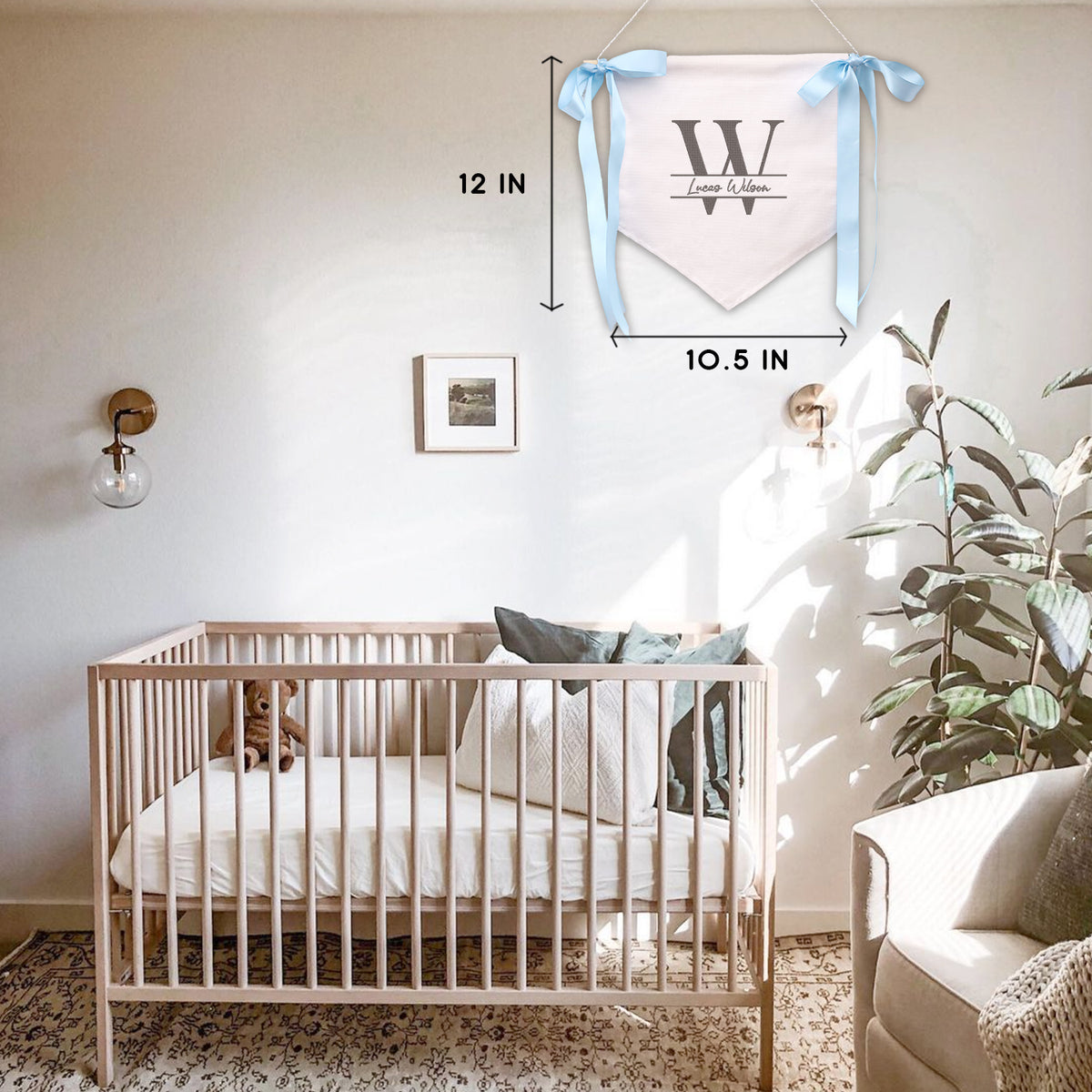 Personalized Baby Banner, Big Letter Embroidered Baby Name Flag, Welcome Banner, Hospital Door Sign, Baby Shower Banner with Bows