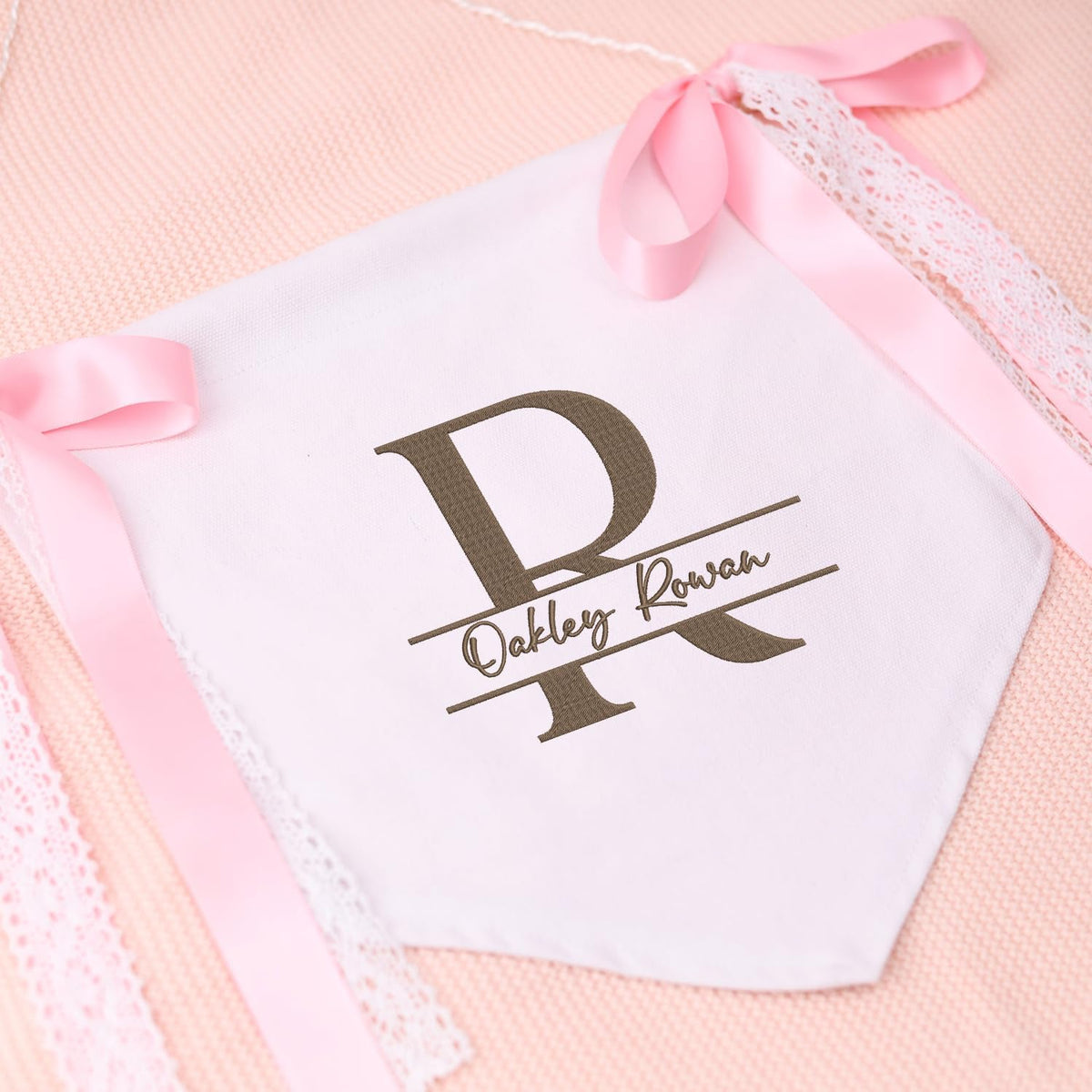 Personalized Baby Banner, Big Letter Embroidered Baby Name Flag, Welcome Banner, Hospital Door Sign, Baby Shower Banner with Bows