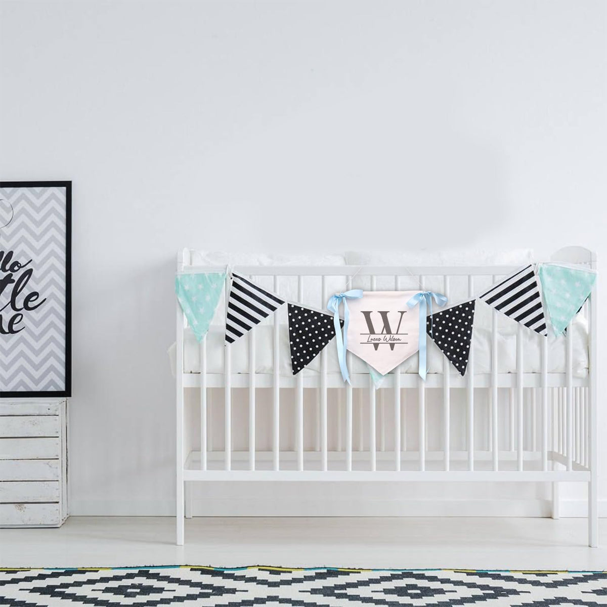 Personalized Baby Banner, Big Letter Embroidered Baby Name Flag, Welcome Banner, Hospital Door Sign, Baby Shower Banner with Bows