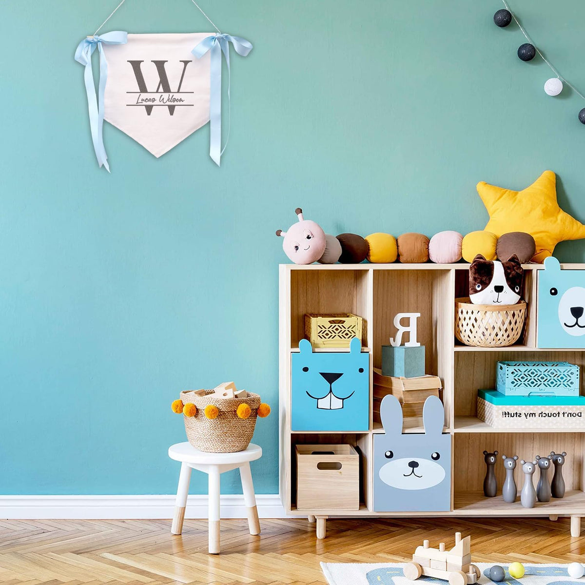 Personalized Baby Banner, Big Letter Embroidered Baby Name Flag, Welcome Banner, Hospital Door Sign, Baby Shower Banner with Bows
