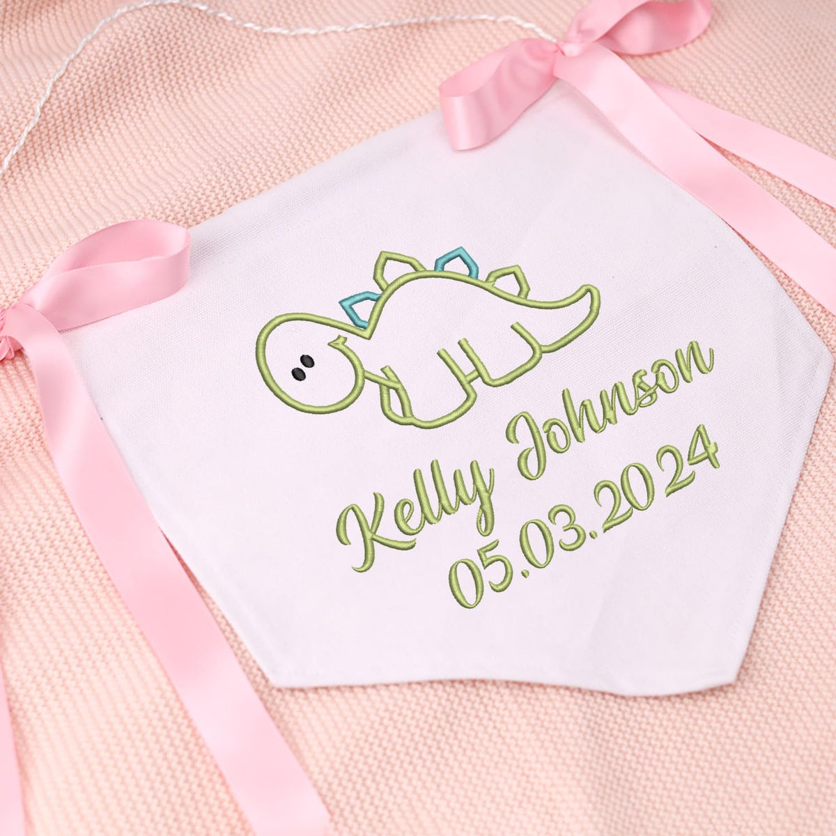 Personalized Baby Banner Flag, Baby Announcement Sign with Embroidered Animals, Baby Canvas Hanging Pennant Flag, Newborn Baby Banner with Bows Ribbon, Great gift for baby