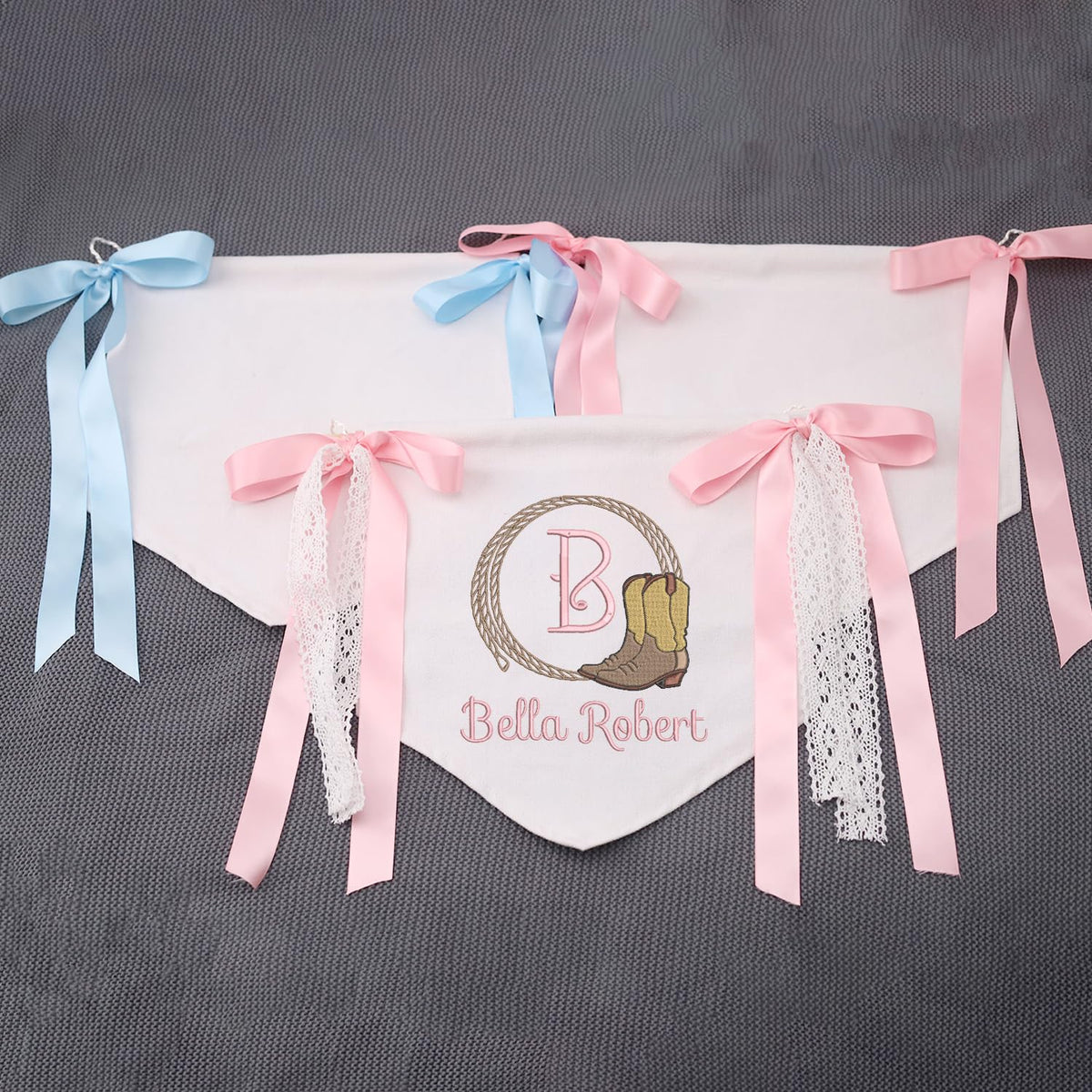 Personalized Baby Banner Flag, Baby Canvas Hanging Pennant Flag, Newborn Baby Banner with Bows Ribbon, Nursery Wall Crib Décor, Gift For Baby