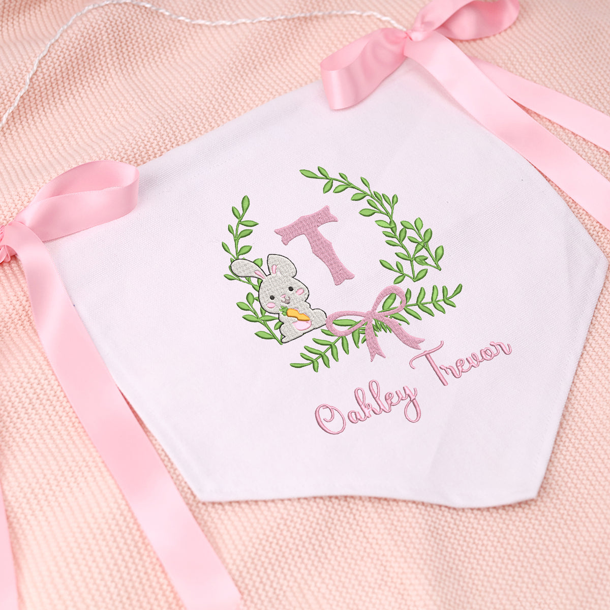 Personalized Baby Banner, Rabit Embroidered Baby Name Flag, Welcome Banner, Hospital Door Sign, Baby Shower Banner with Bows