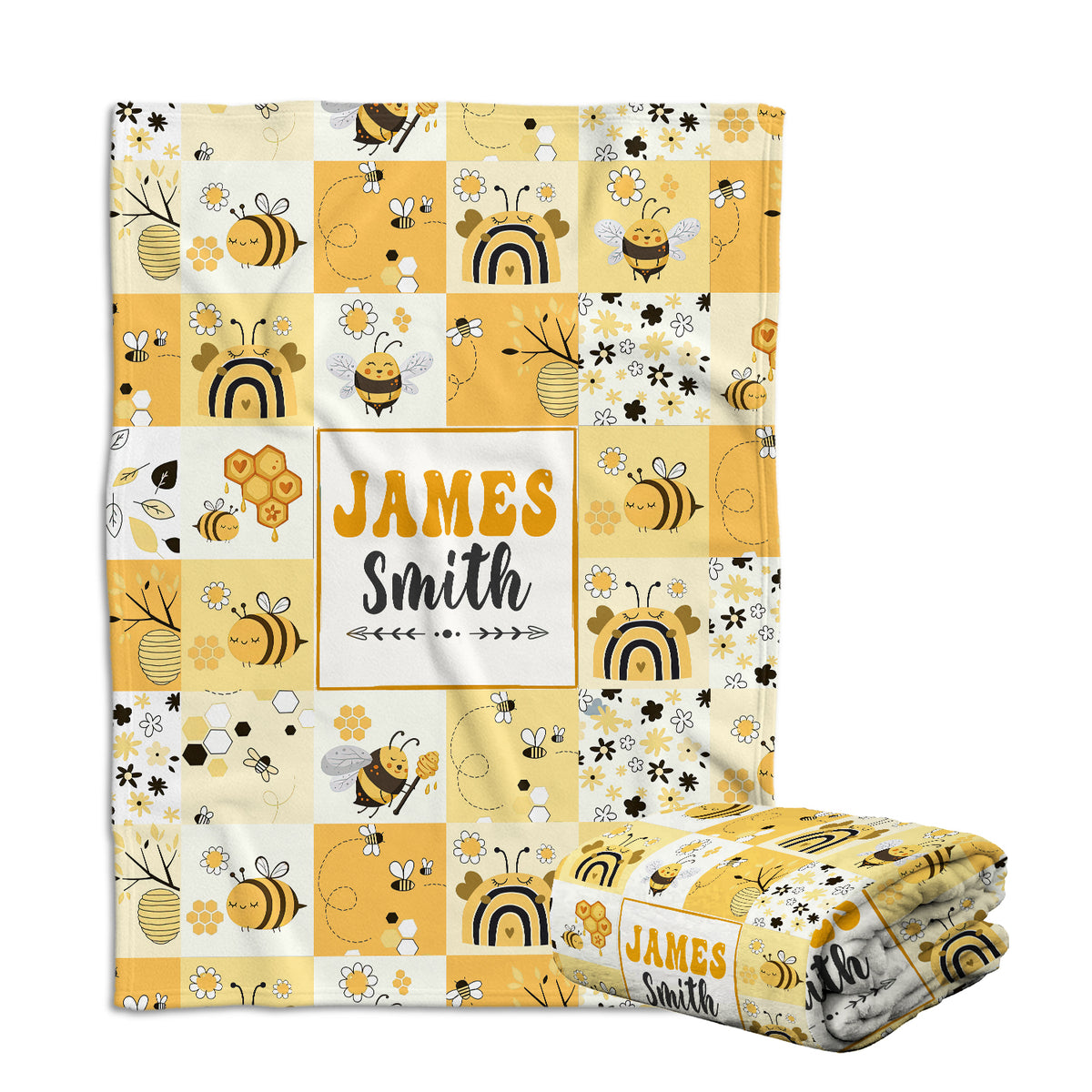 Personalized Baby Bee Blankets - Plush & Swaddle Blankets for Newborn (3 Sizes)