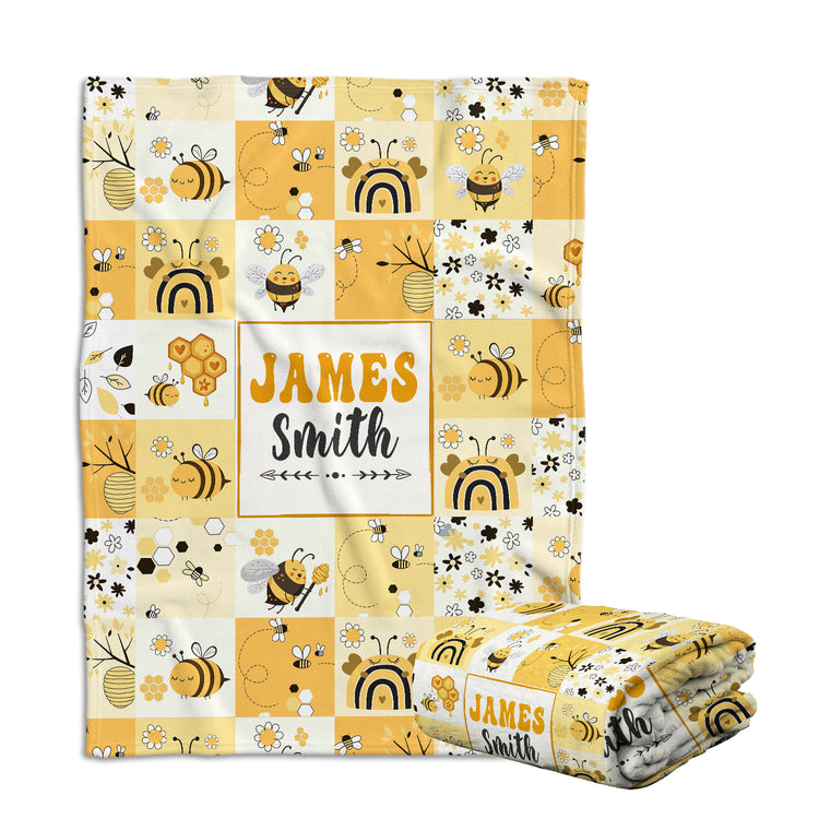 Personalized Baby Bee Blankets - Plush & Swaddle Blankets for Newborn (3 Sizes)