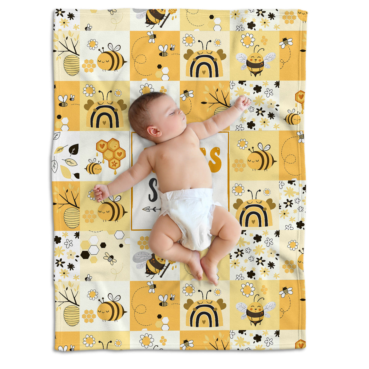 Personalized Baby Bee Blankets - Plush & Swaddle Blankets for Newborn (3 Sizes)