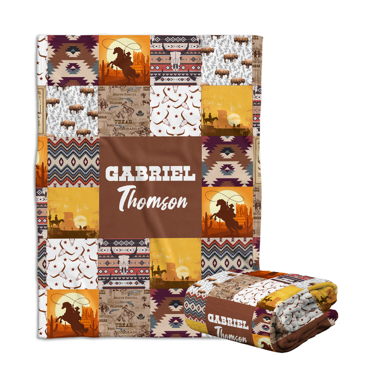 Personalized Baby Blanket for Baby - Custom Cowboy Western Fleece Blanket for Infant Son or Daughter