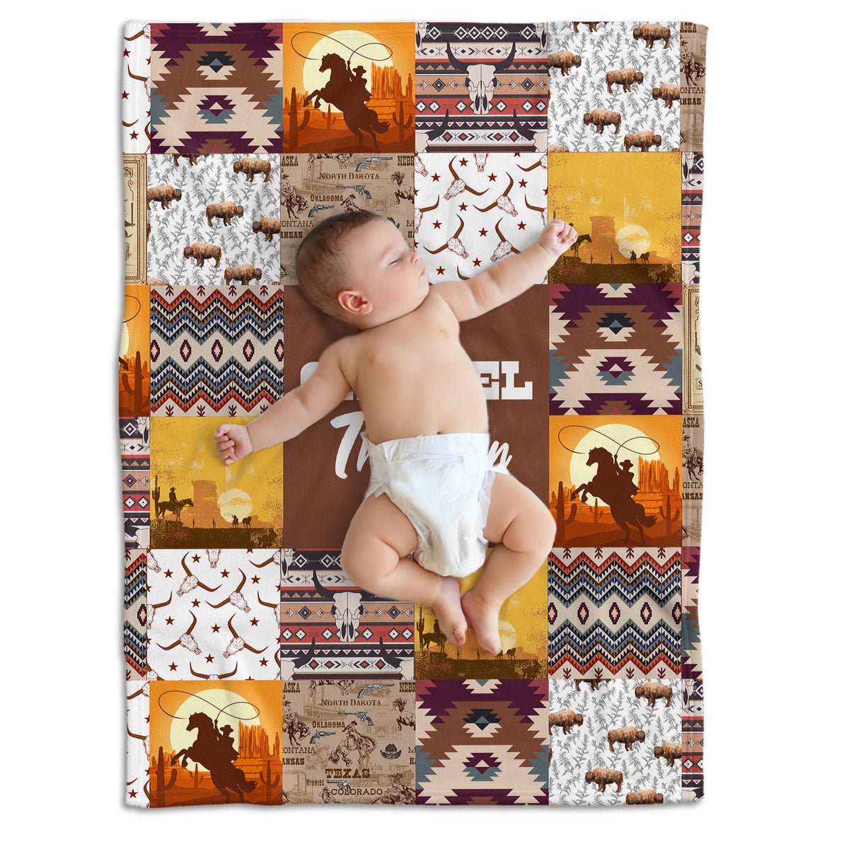 Personalized Baby Blanket for Baby - Custom Cowboy Western Fleece Blanket for Infant Son or Daughter